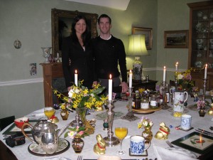 Engaged couple sit down to Easter Breakfast